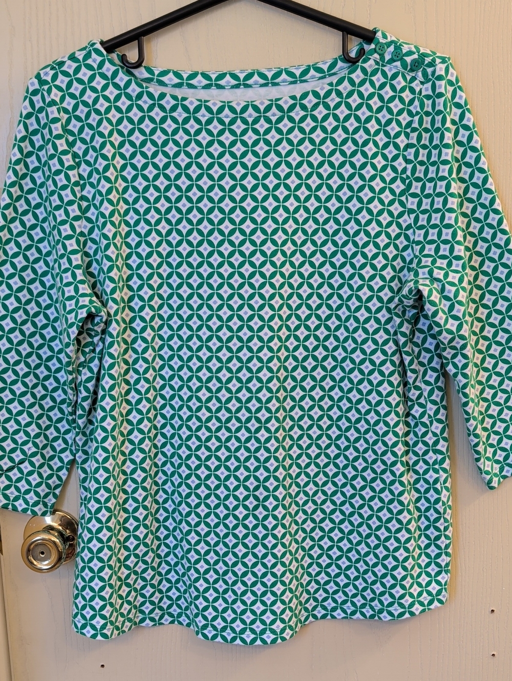 Charter Club Green Geo Print Boatneck Top Women's Size XL Supima Cotton